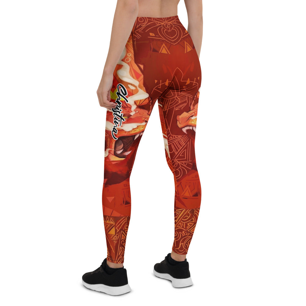 Personalisierte Damen Sportleggings Tribal Design Rot Orange Abstrakt Fitness Yoga Leggings R927