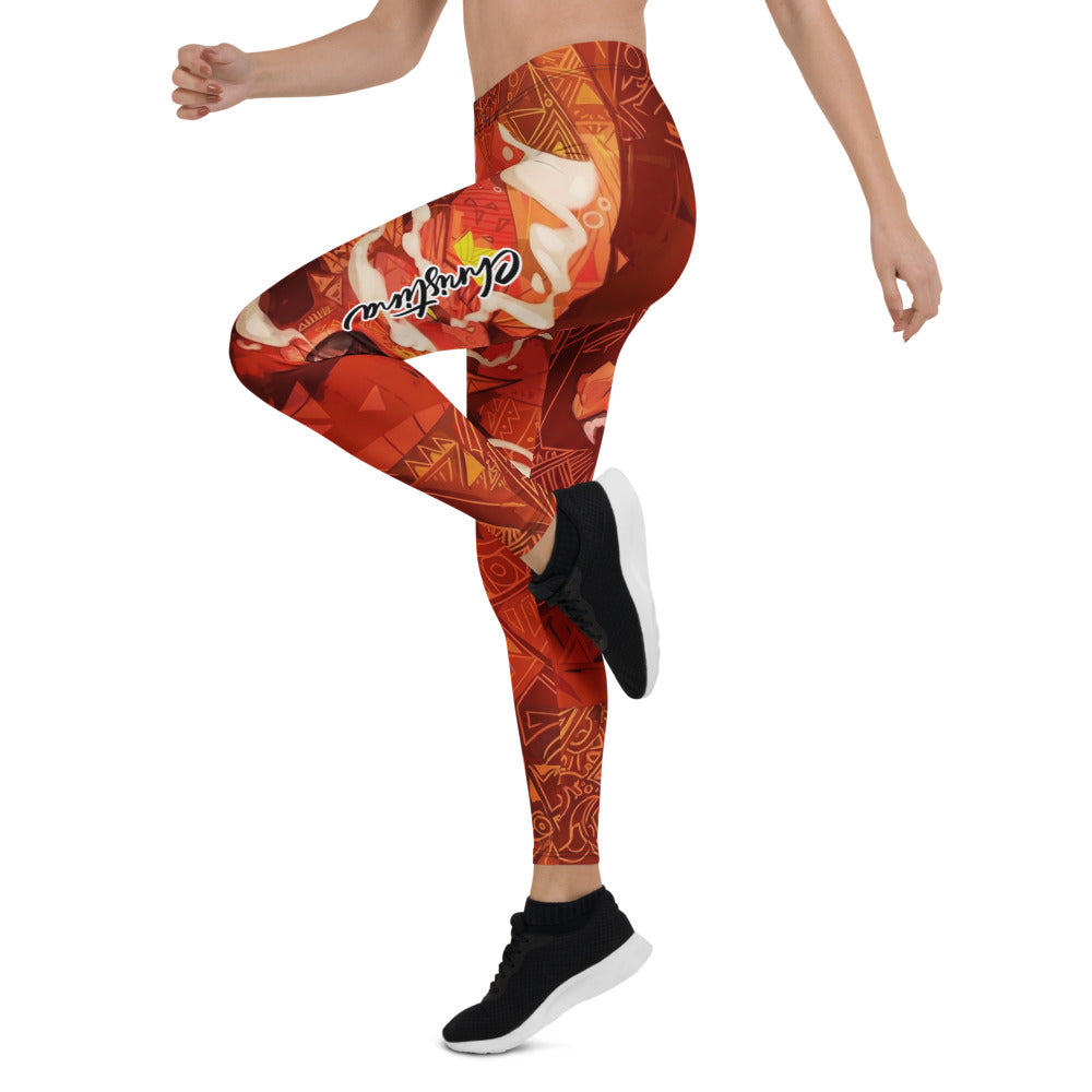 Personalisierte Damen Sportleggings Tribal Design Rot Orange Abstrakt Fitness Yoga Leggings R927