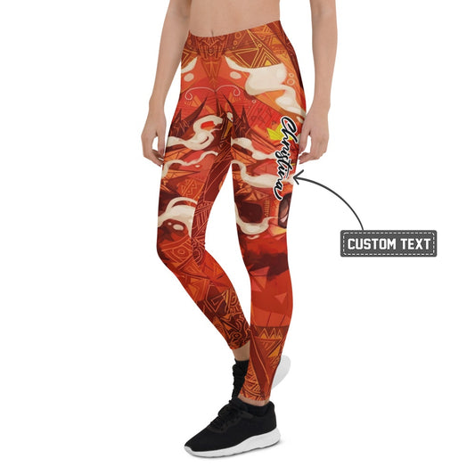 Personalisierte Damen Sportleggings Tribal Design Rot Orange Abstrakt Fitness Yoga Leggings R927 - XL