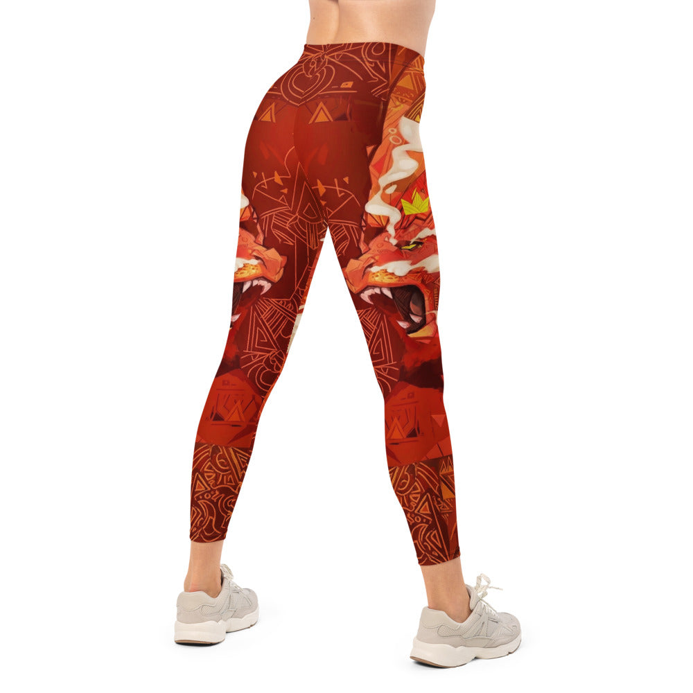 Personalisierte Damen Sportleggings Tribal Design Rot Orange Abstrakt Fitness Yoga Leggings R927