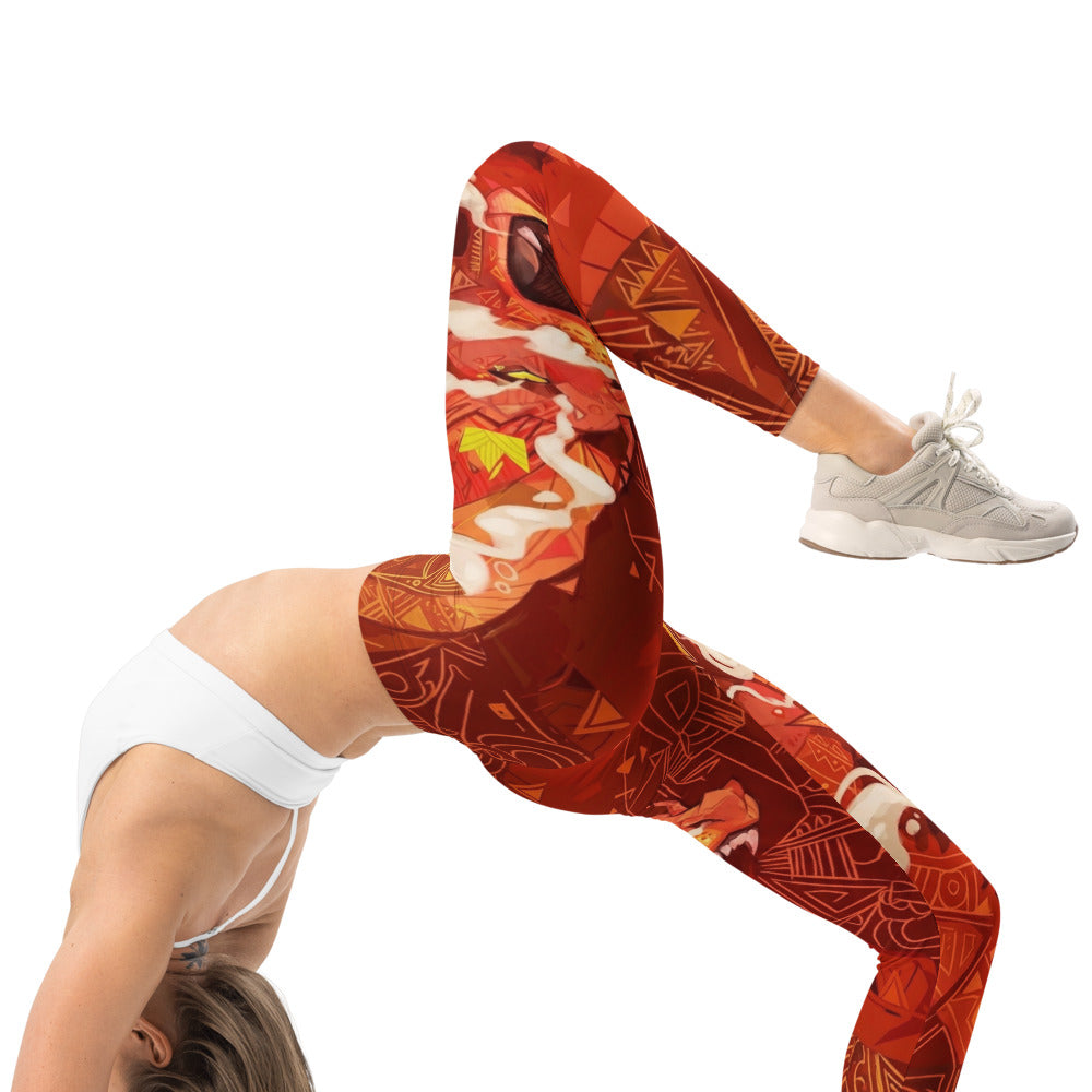 Personalisierte Damen Sportleggings Tribal Design Rot Orange Abstrakt Fitness Yoga Leggings R927