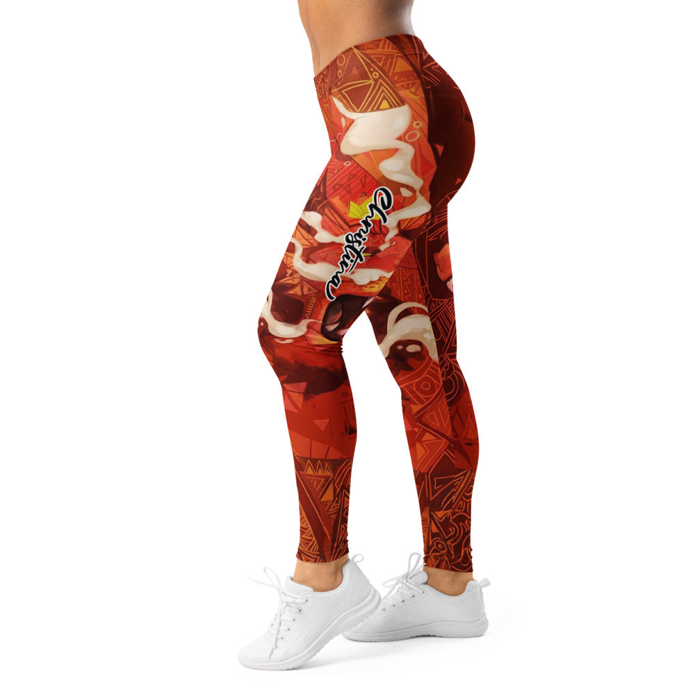 Personalisierte Damen Sportleggings Tribal Design Rot Orange Abstrakt Fitness Yoga Leggings R927