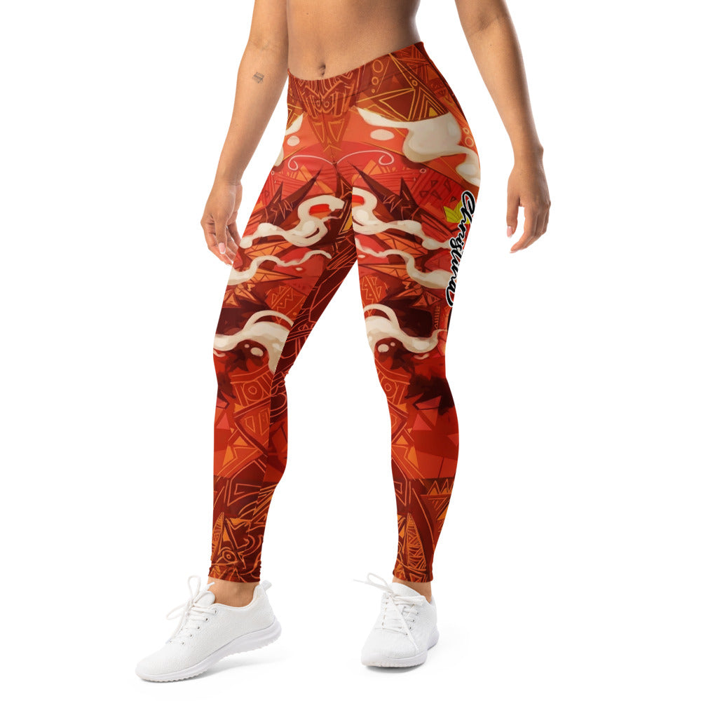 Personalisierte Damen Sportleggings Tribal Design Rot Orange Abstrakt Fitness Yoga Leggings R927