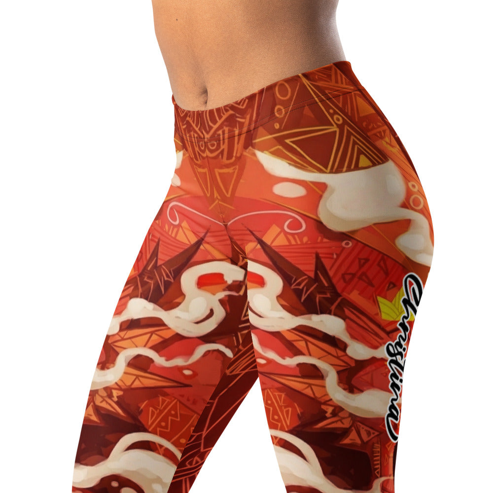 Personalisierte Damen Sportleggings Tribal Design Rot Orange Abstrakt Fitness Yoga Leggings R927