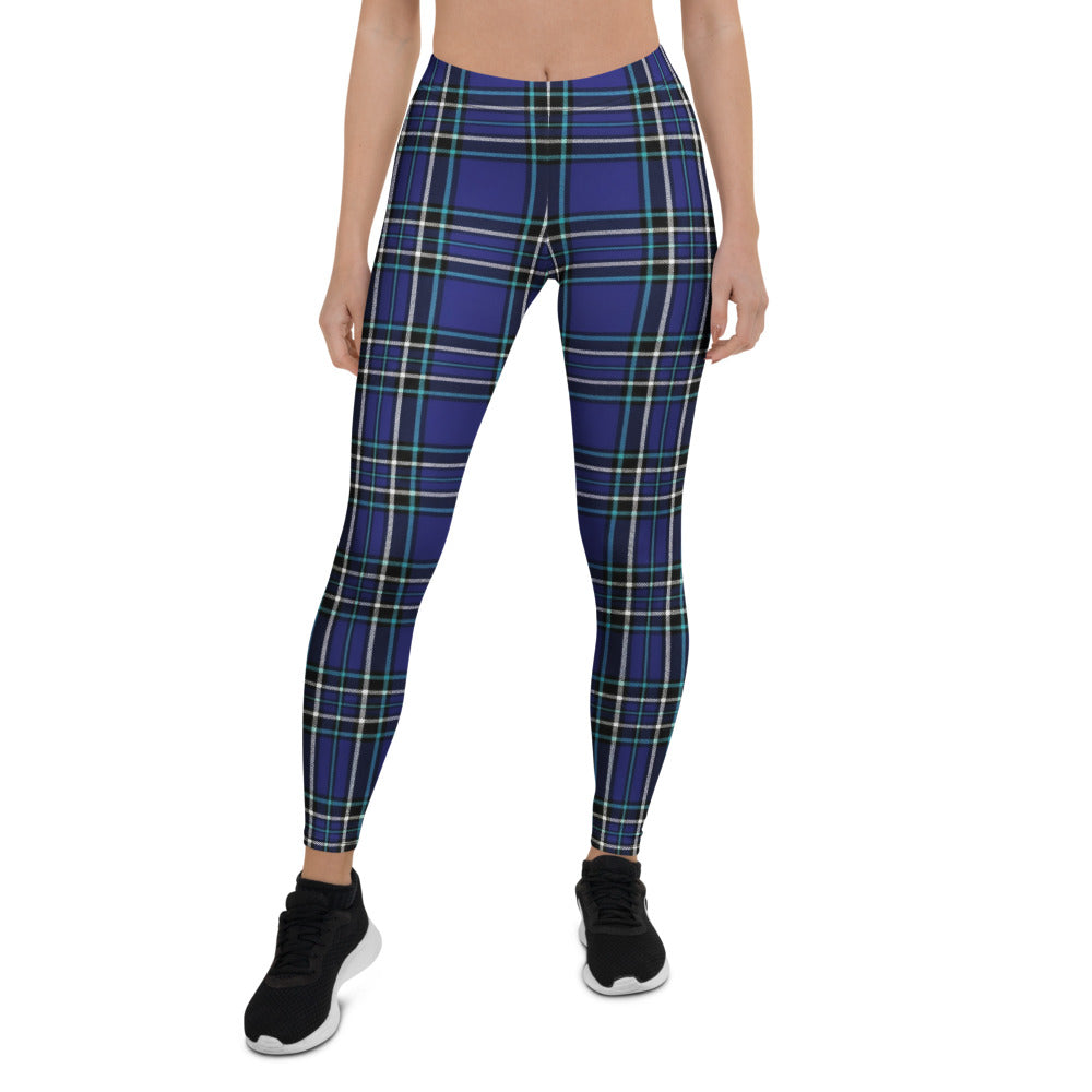 Personalisierte Damen Sportleggings Karomuster Blau Schwarz Fitness Leggings Yoga Hose K551