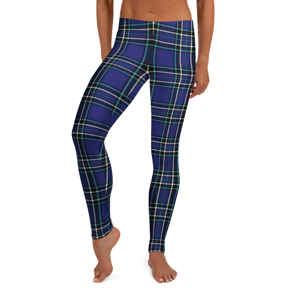 Personalisierte Damen Sportleggings Karomuster Blau Schwarz Fitness Leggings Yoga Hose K551