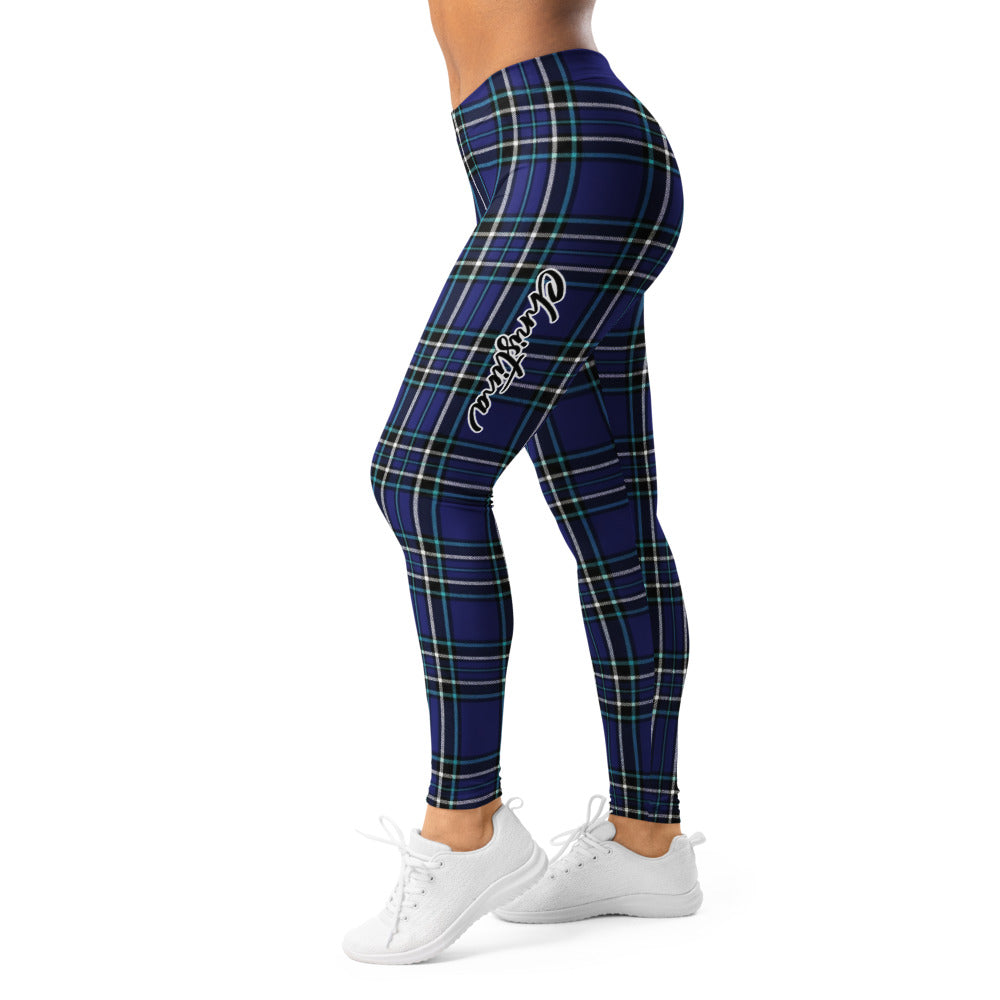 Personalisierte Damen Sportleggings Karomuster Blau Schwarz Fitness Leggings Yoga Hose K551