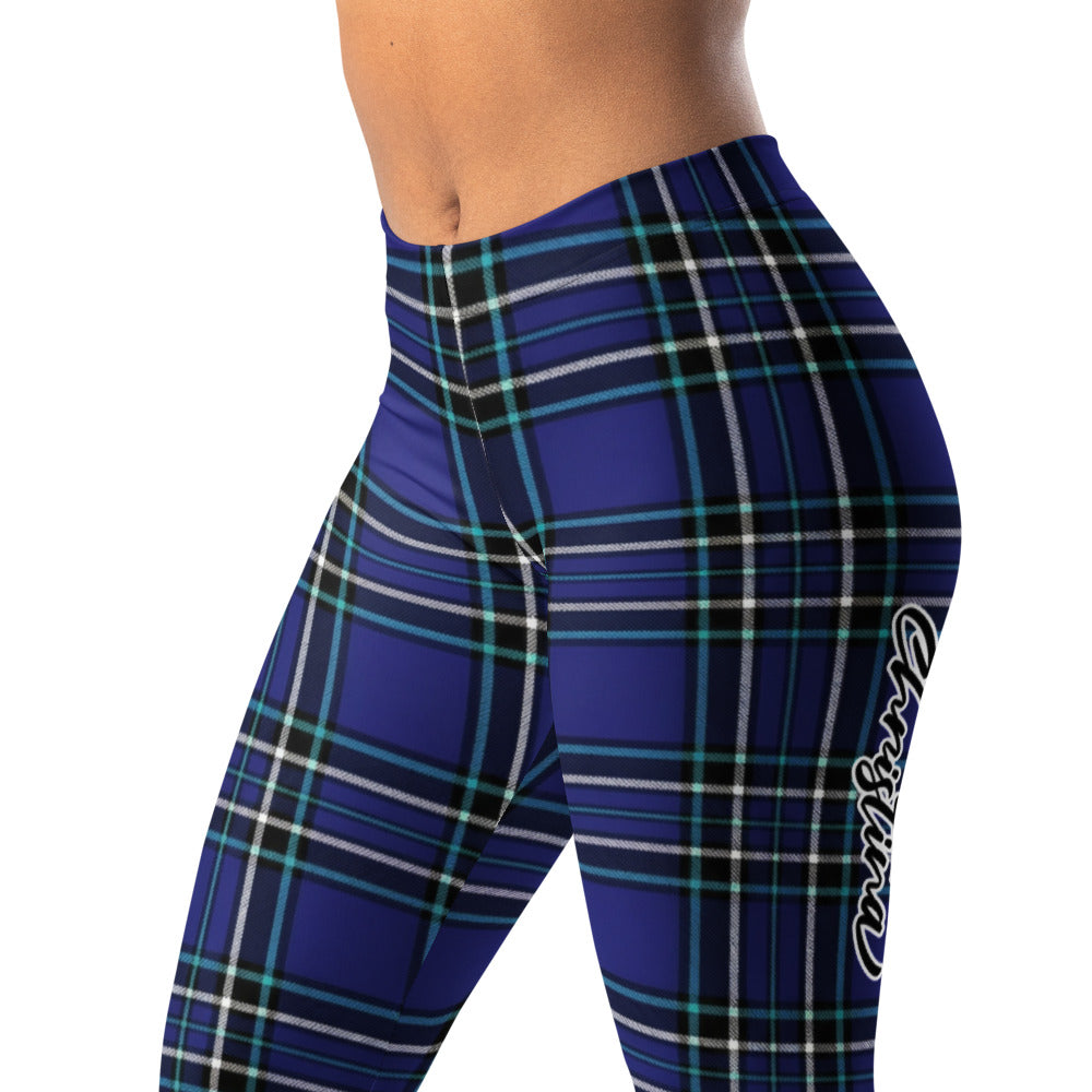 Personalisierte Damen Sportleggings Karomuster Blau Schwarz Fitness Leggings Yoga Hose K551