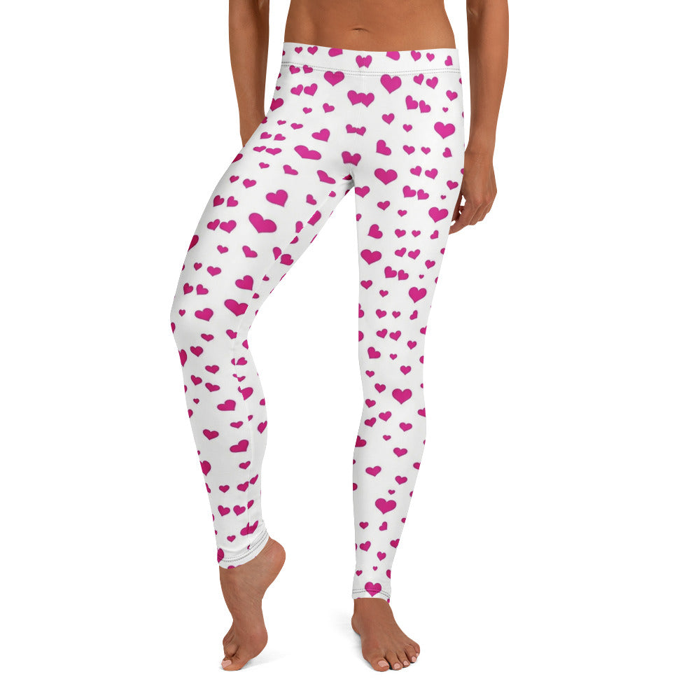 Personalisierte Damen Sportleggings Herzen Muster Weiß Pink Fitness Yoga Leggings J659