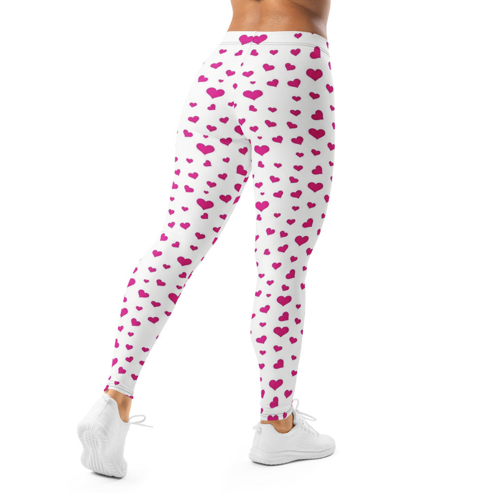 Personalisierte Damen Sportleggings Herzen Muster Weiß Pink Fitness Yoga Leggings J659