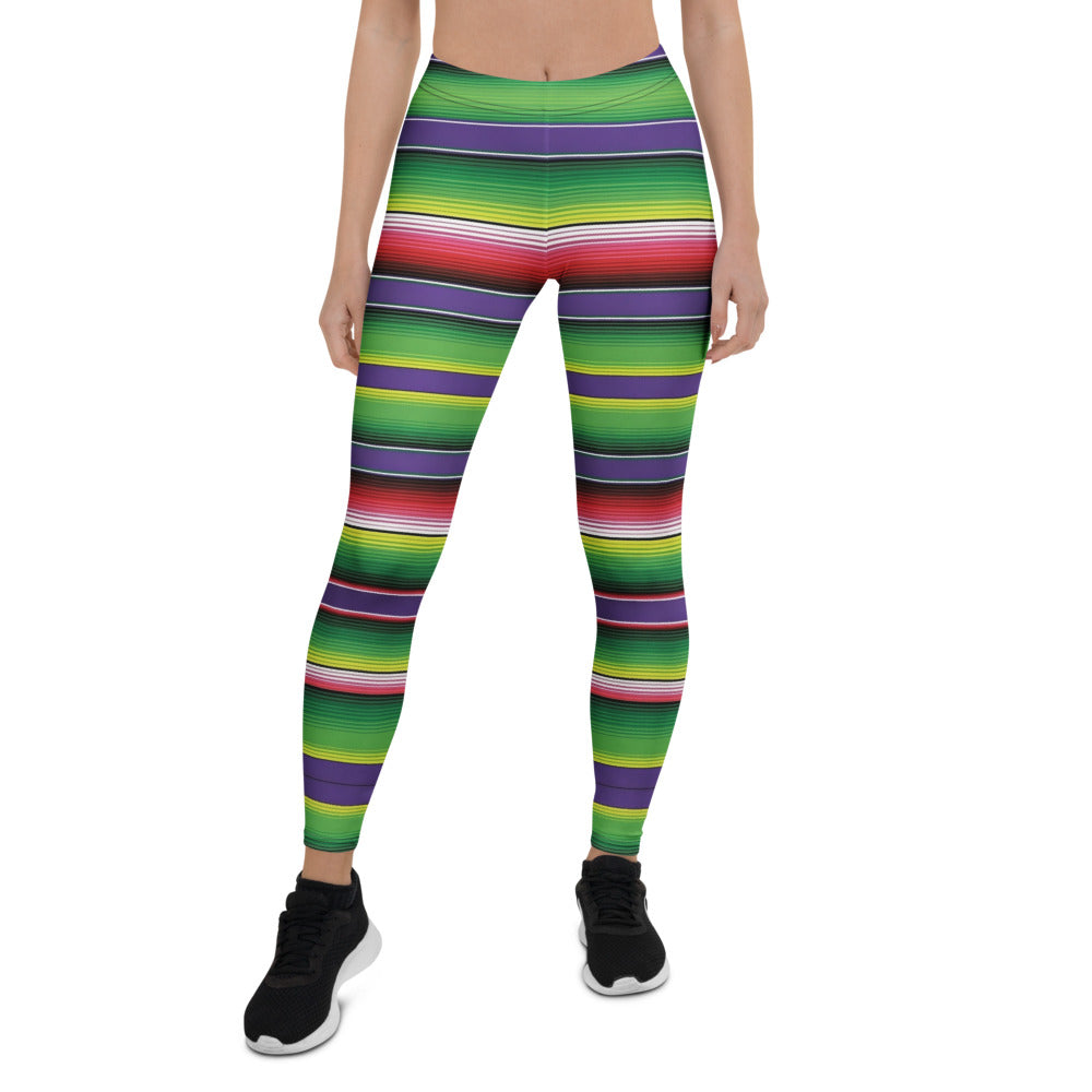 Personalisierte Damen Sportleggings Mexikanisches Serape Muster Bunt Gestreift Fitness Yoga Leggings C956