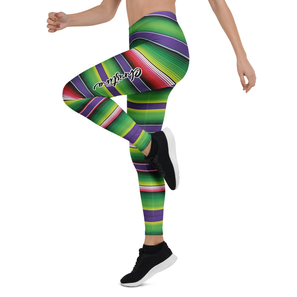 Personalisierte Damen Sportleggings Mexikanisches Serape Muster Bunt Gestreift Fitness Yoga Leggings C956