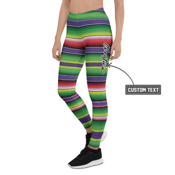 Personalisierte Damen Sportleggings Mexikanisches Serape Muster Bunt Gestreift Fitness Yoga Leggings C956 - XL
