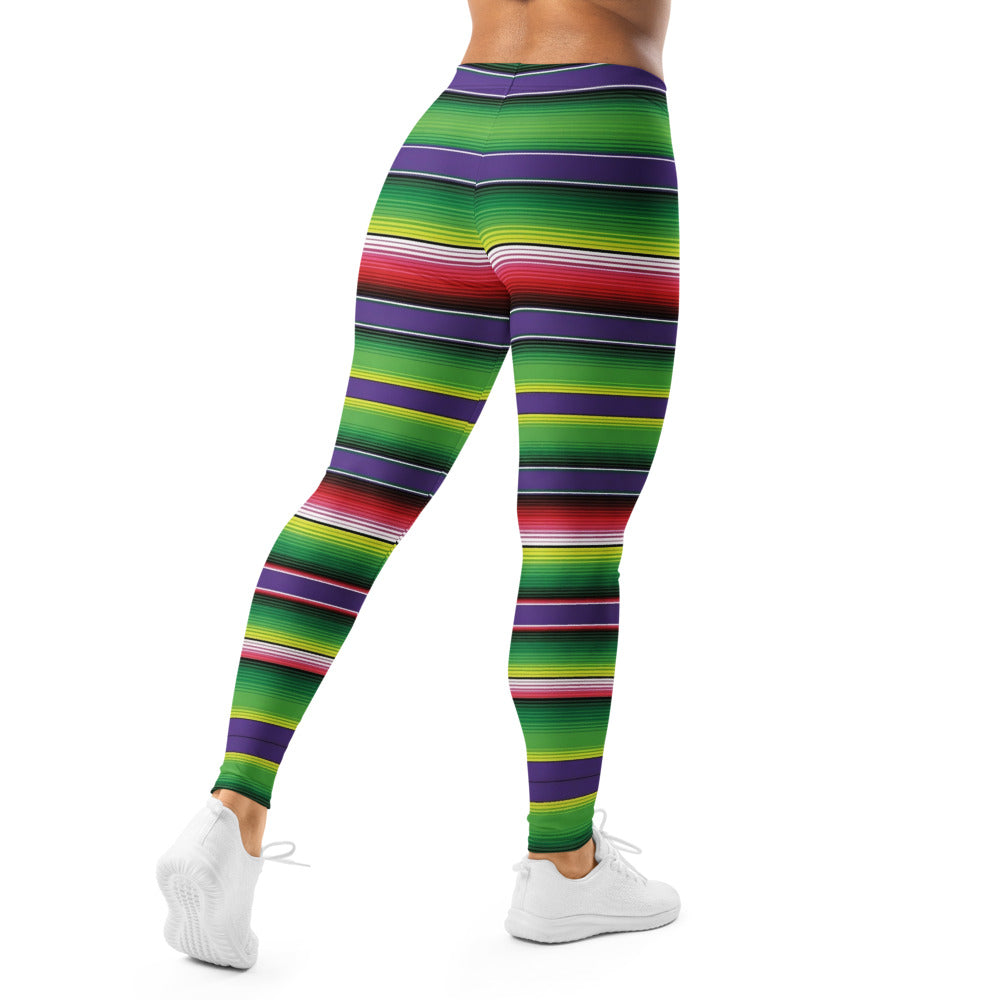 Personalisierte Damen Sportleggings Mexikanisches Serape Muster Bunt Gestreift Fitness Yoga Leggings C956