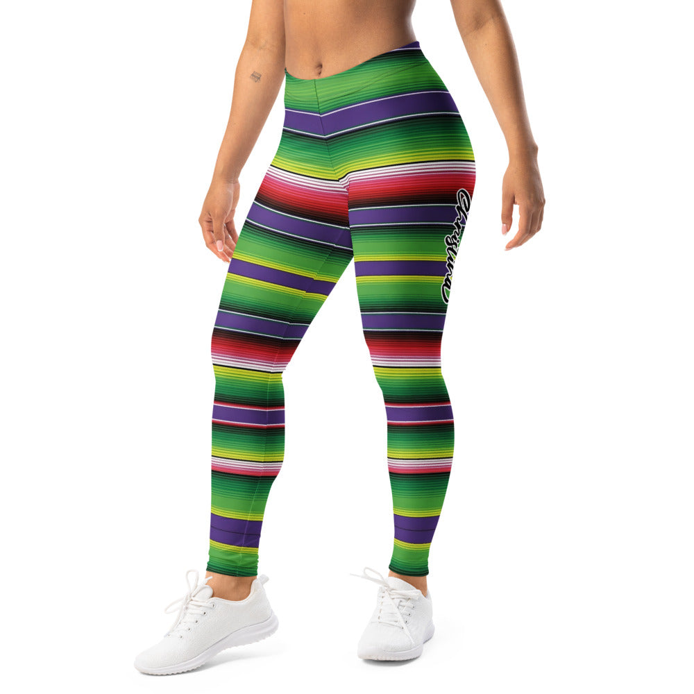 Personalisierte Damen Sportleggings Mexikanisches Serape Muster Bunt Gestreift Fitness Yoga Leggings C956