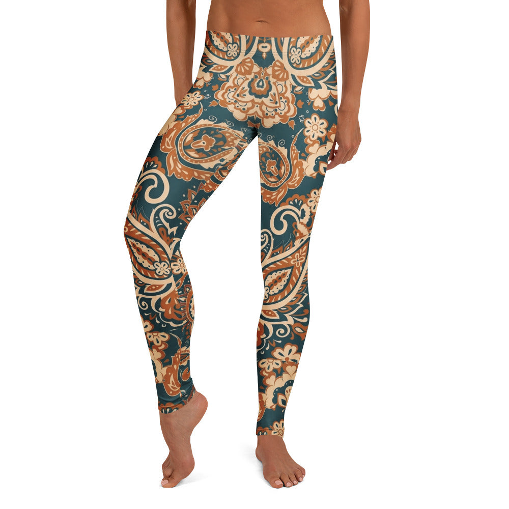 Personalisierte Damen Sportleggings Paisley Muster Petrol Orange Boho Style Fitness Yoga Leggings Q413