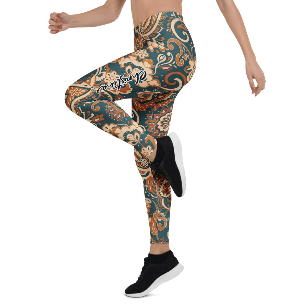 Personalisierte Damen Sportleggings Paisley Muster Petrol Orange Boho Style Fitness Yoga Leggings Q413