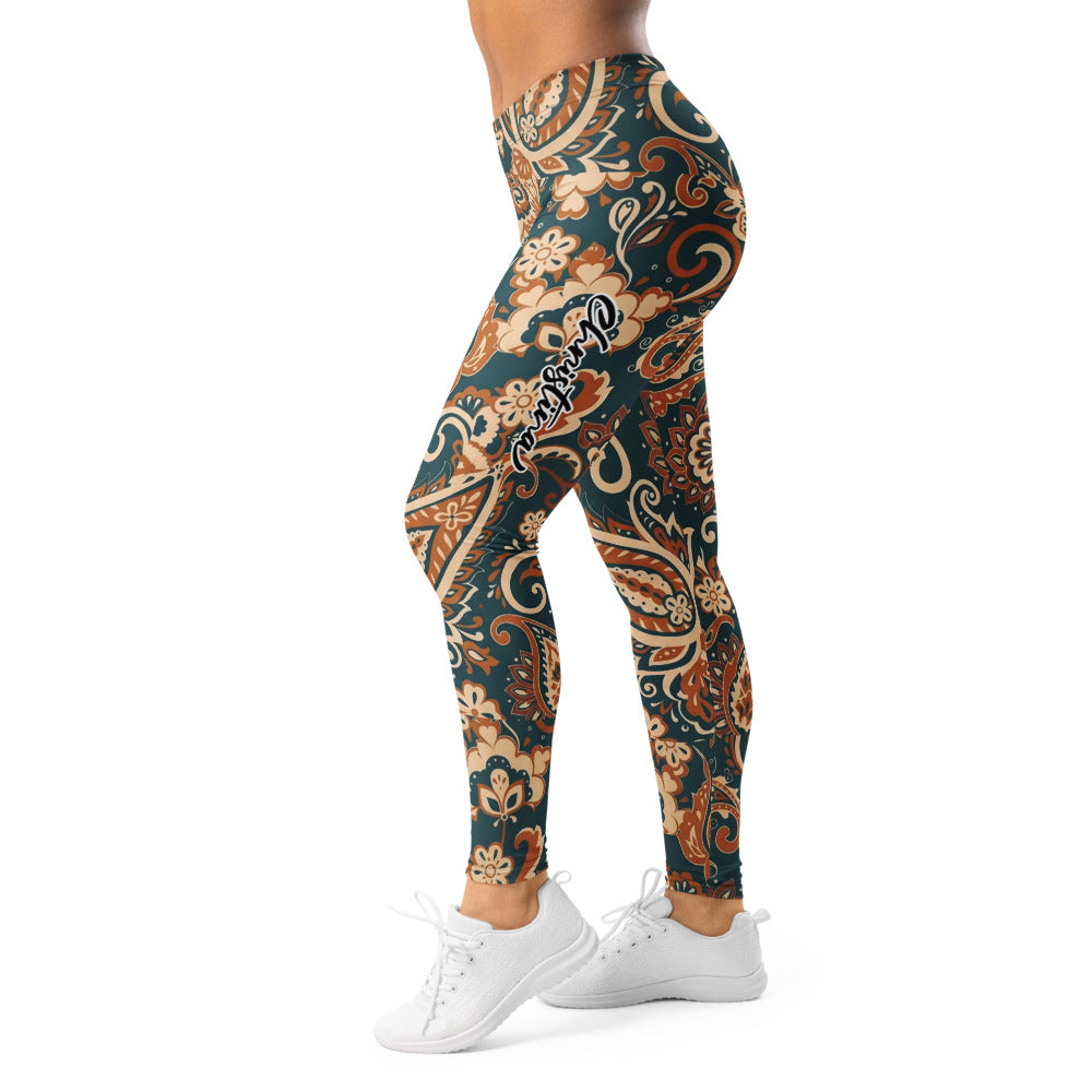 Personalisierte Damen Sportleggings Paisley Muster Petrol Orange Boho Style Fitness Yoga Leggings Q413