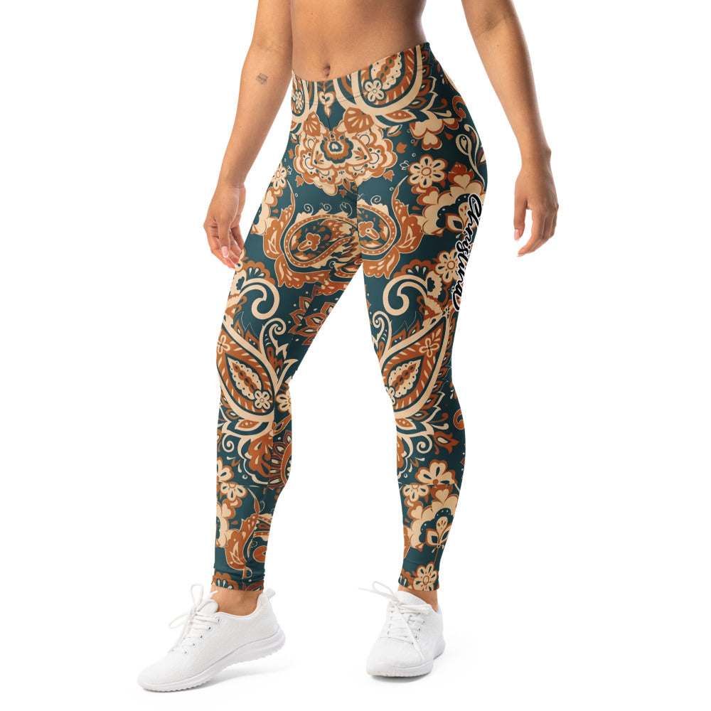Personalisierte Damen Sportleggings Paisley Muster Petrol Orange Boho Style Fitness Yoga Leggings Q413