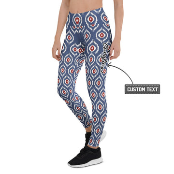 Personalisierte Damen Sportleggings Geometrisches Muster Blau Weiß Rot Fitness Yoga Leggings K632 - XL