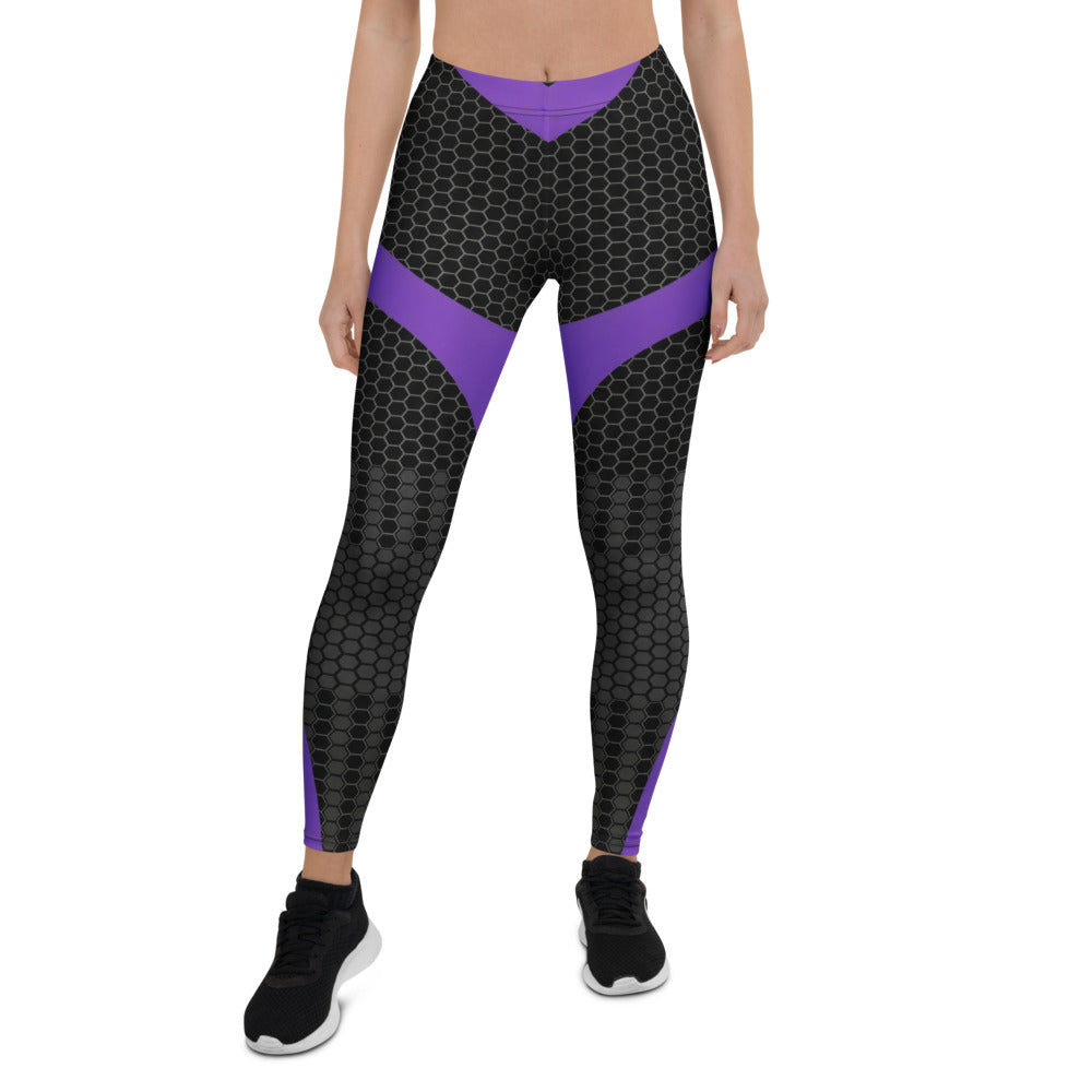 Personalisierte Sportleggings Damen Wabenmuster Schwarz Lila Fitness Leggings Yoga Hose G940