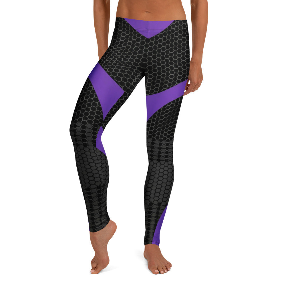 Personalisierte Sportleggings Damen Wabenmuster Schwarz Lila Fitness Leggings Yoga Hose G940
