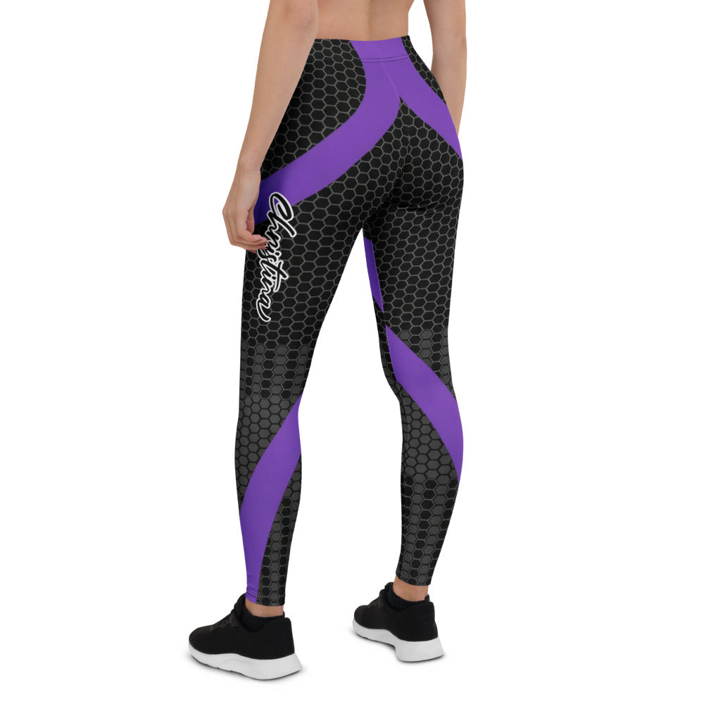 Personalisierte Sportleggings Damen Wabenmuster Schwarz Lila Fitness Leggings Yoga Hose G940