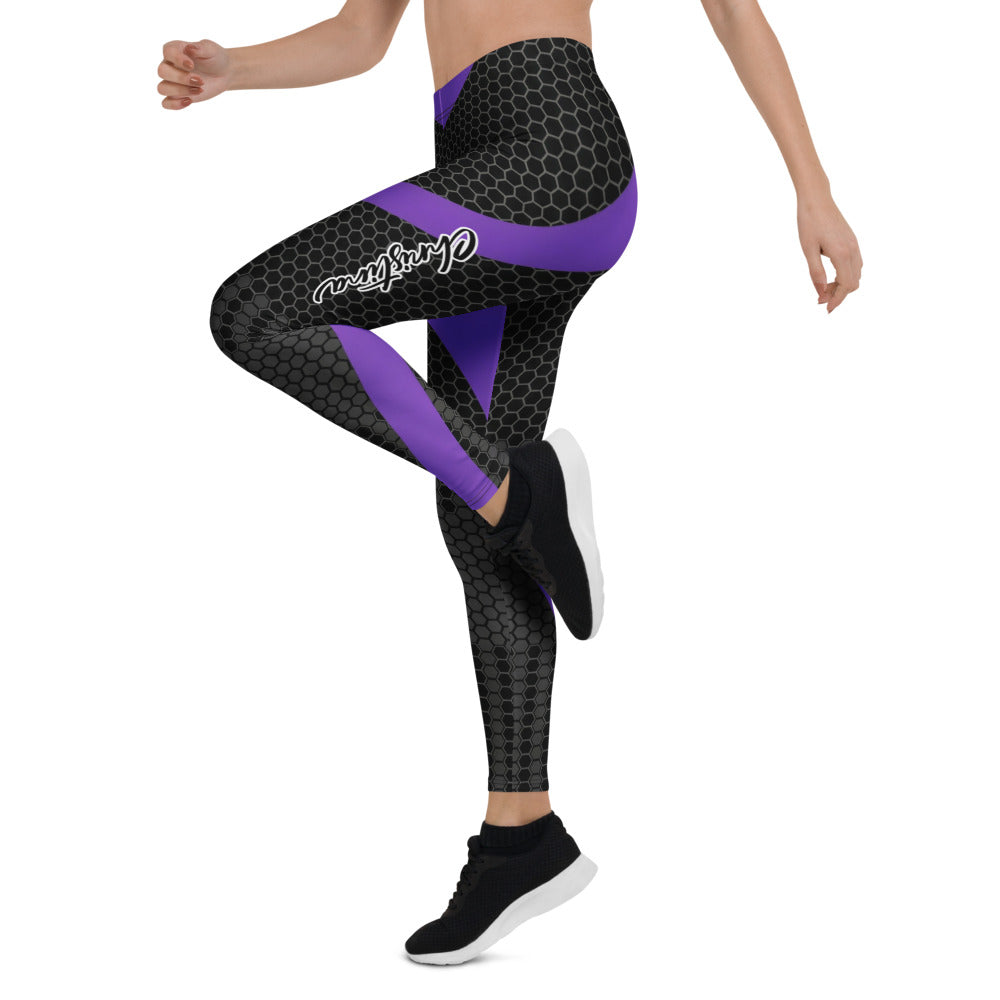 Personalisierte Sportleggings Damen Wabenmuster Schwarz Lila Fitness Leggings Yoga Hose G940