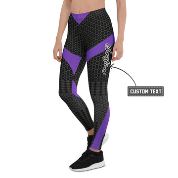 Personalisierte Sportleggings Damen Wabenmuster Schwarz Lila Fitness Leggings Yoga Hose G940 - XL