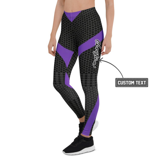 Personalisierte Sportleggings Damen Wabenmuster Schwarz Lila Fitness Leggings Yoga Hose G940 - XL