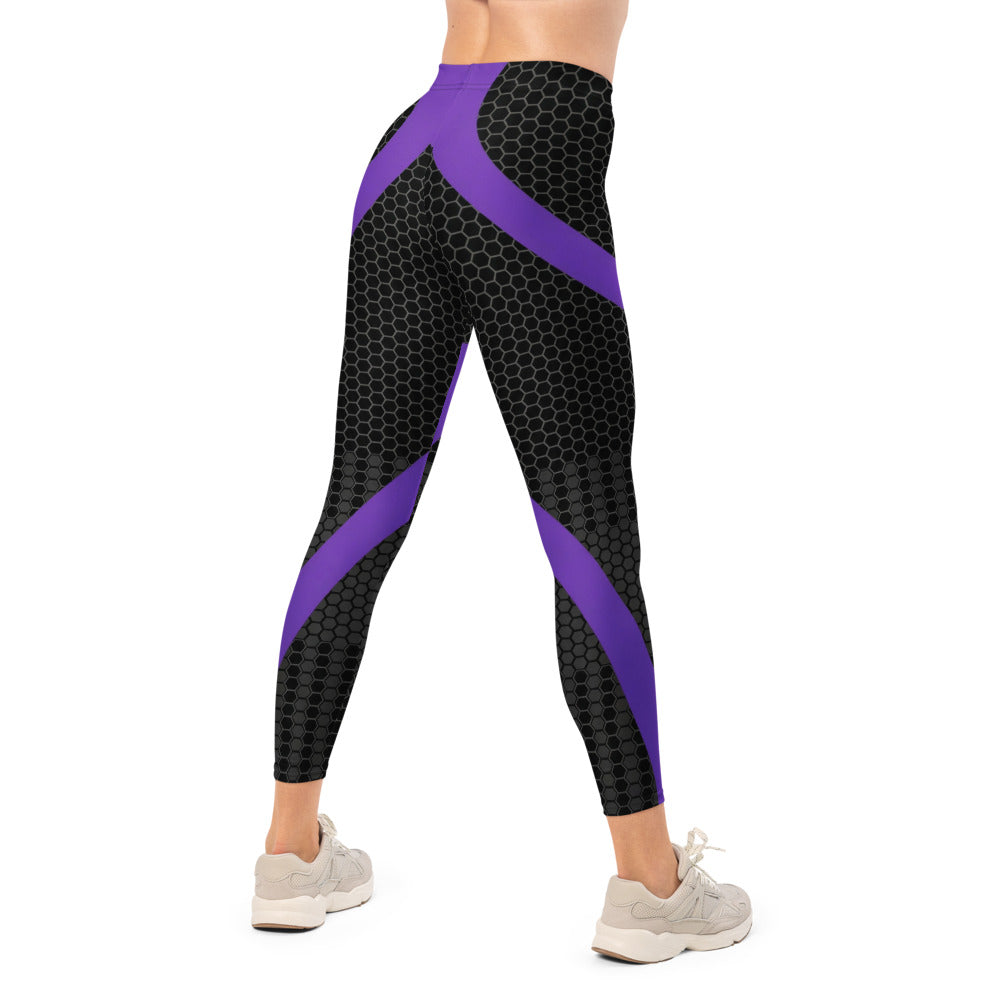 Personalisierte Sportleggings Damen Wabenmuster Schwarz Lila Fitness Leggings Yoga Hose G940