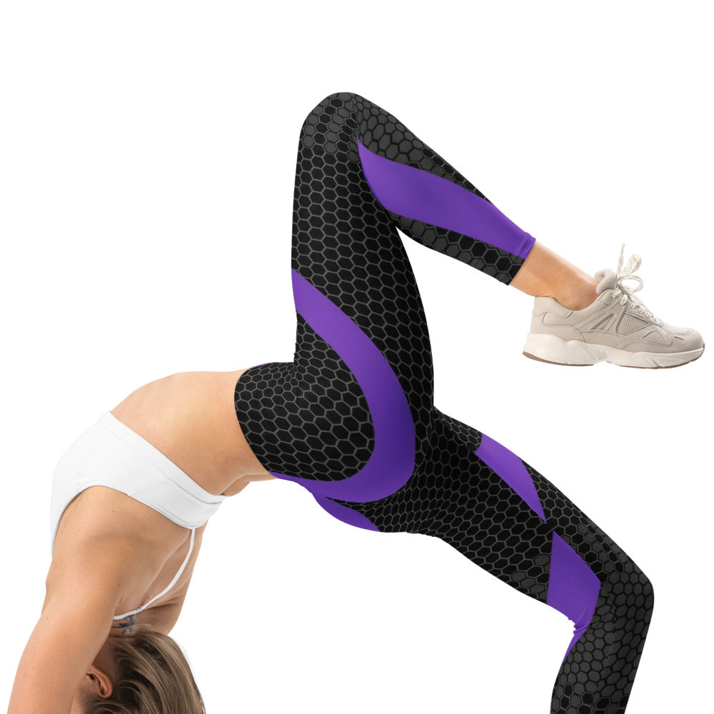 Personalisierte Sportleggings Damen Wabenmuster Schwarz Lila Fitness Leggings Yoga Hose G940