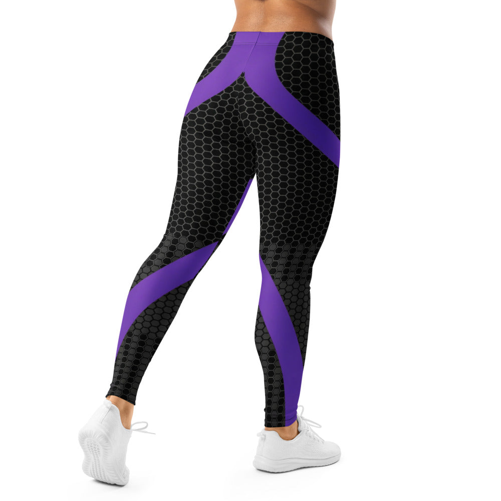 Personalisierte Sportleggings Damen Wabenmuster Schwarz Lila Fitness Leggings Yoga Hose G940