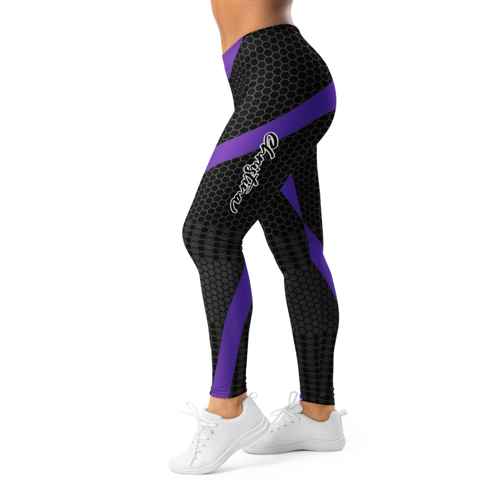 Personalisierte Sportleggings Damen Wabenmuster Schwarz Lila Fitness Leggings Yoga Hose G940