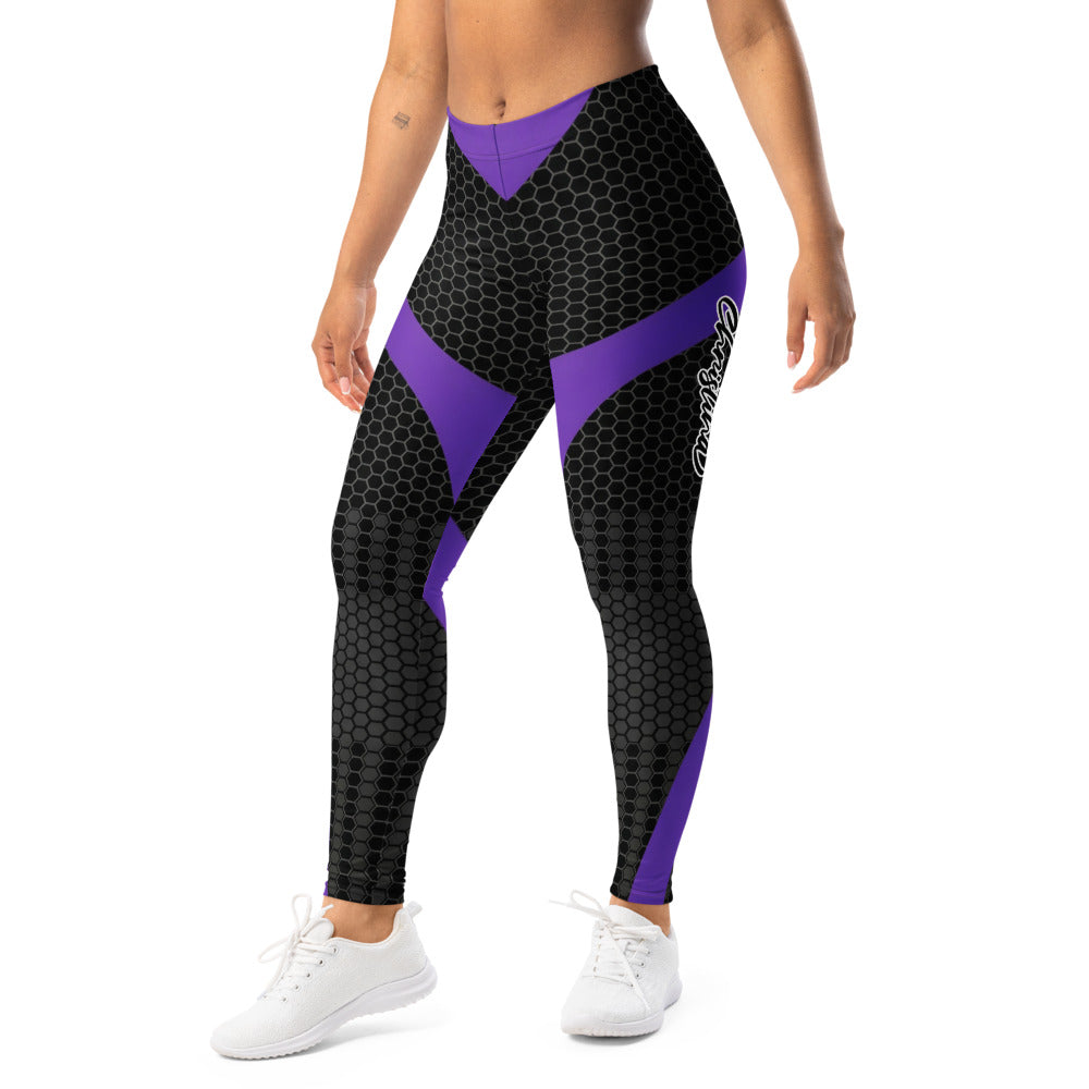 Personalisierte Sportleggings Damen Wabenmuster Schwarz Lila Fitness Leggings Yoga Hose G940