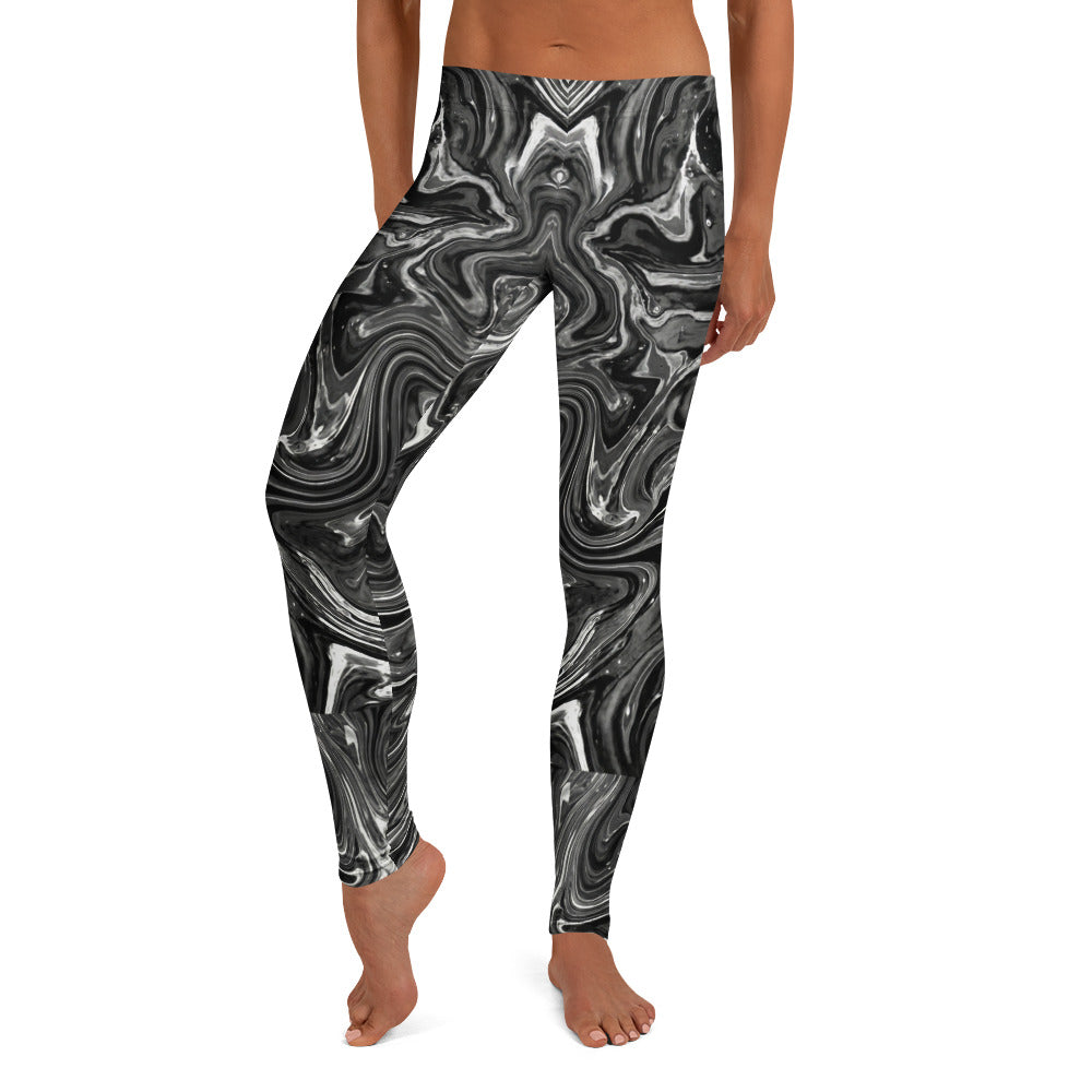 Personalisierte Sportleggings Damen Marmor Optik Schwarz Weiß Fitness Yoga Leggings Abstrakt J279