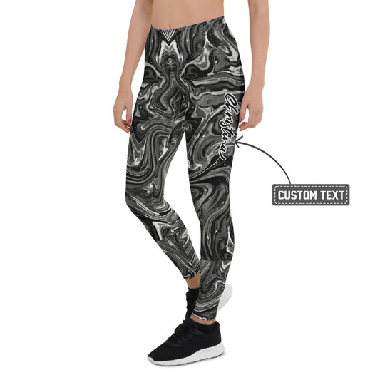 Personalisierte Sportleggings Damen Marmor Optik Schwarz Weiß Fitness Yoga Leggings Abstrakt J279 - XL