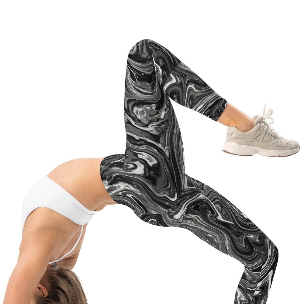 Personalisierte Sportleggings Damen Marmor Optik Schwarz Weiß Fitness Yoga Leggings Abstrakt J279