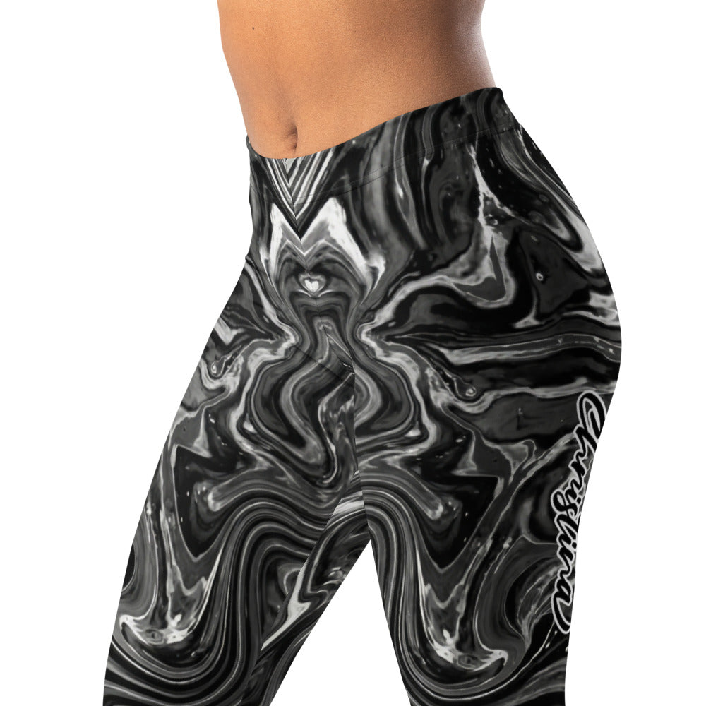 Personalisierte Sportleggings Damen Marmor Optik Schwarz Weiß Fitness Yoga Leggings Abstrakt J279