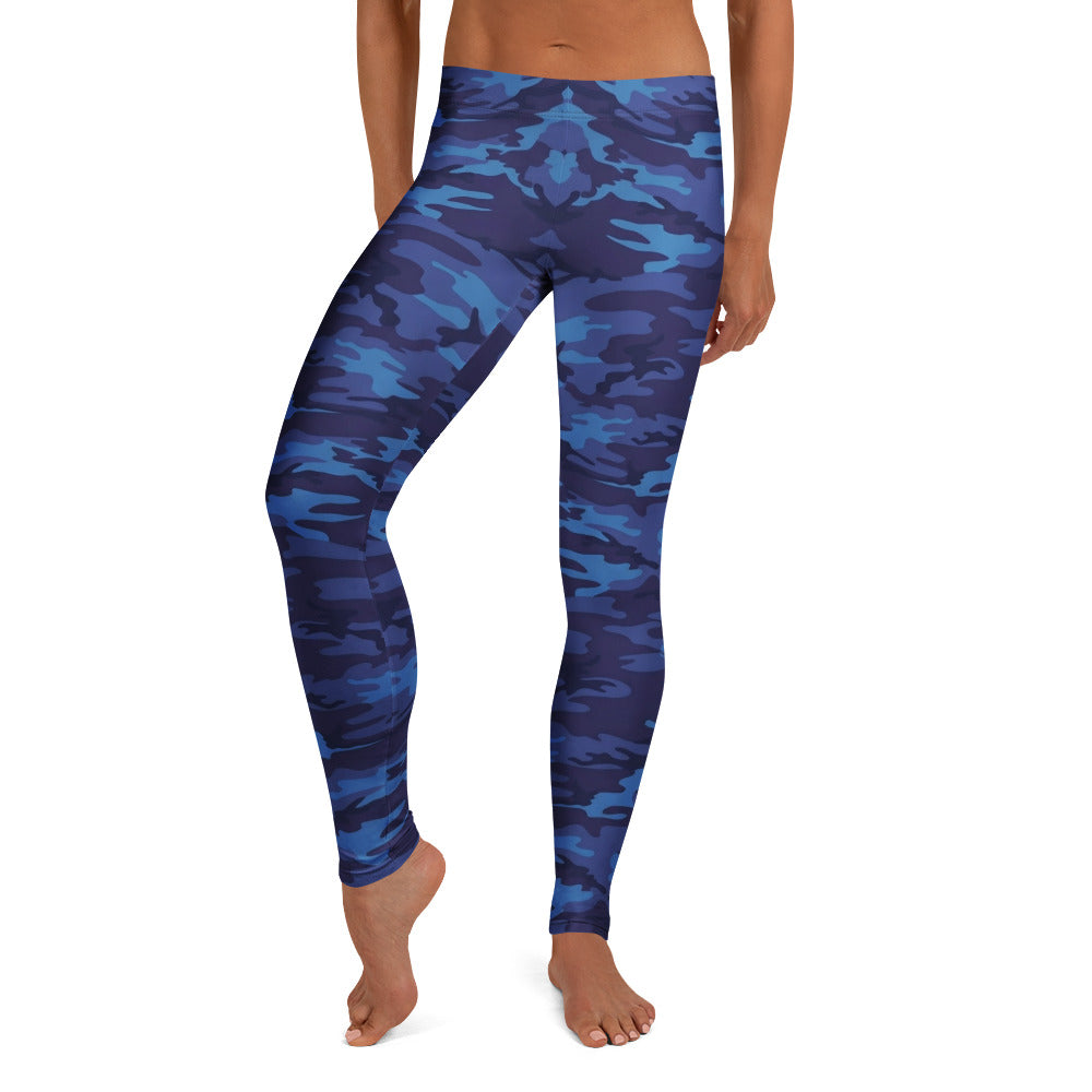 Personalisierte Damen Sportleggings Camouflage Blau Fitness Leggings Yoga Hose Tarnmuster Dunkelblau R096