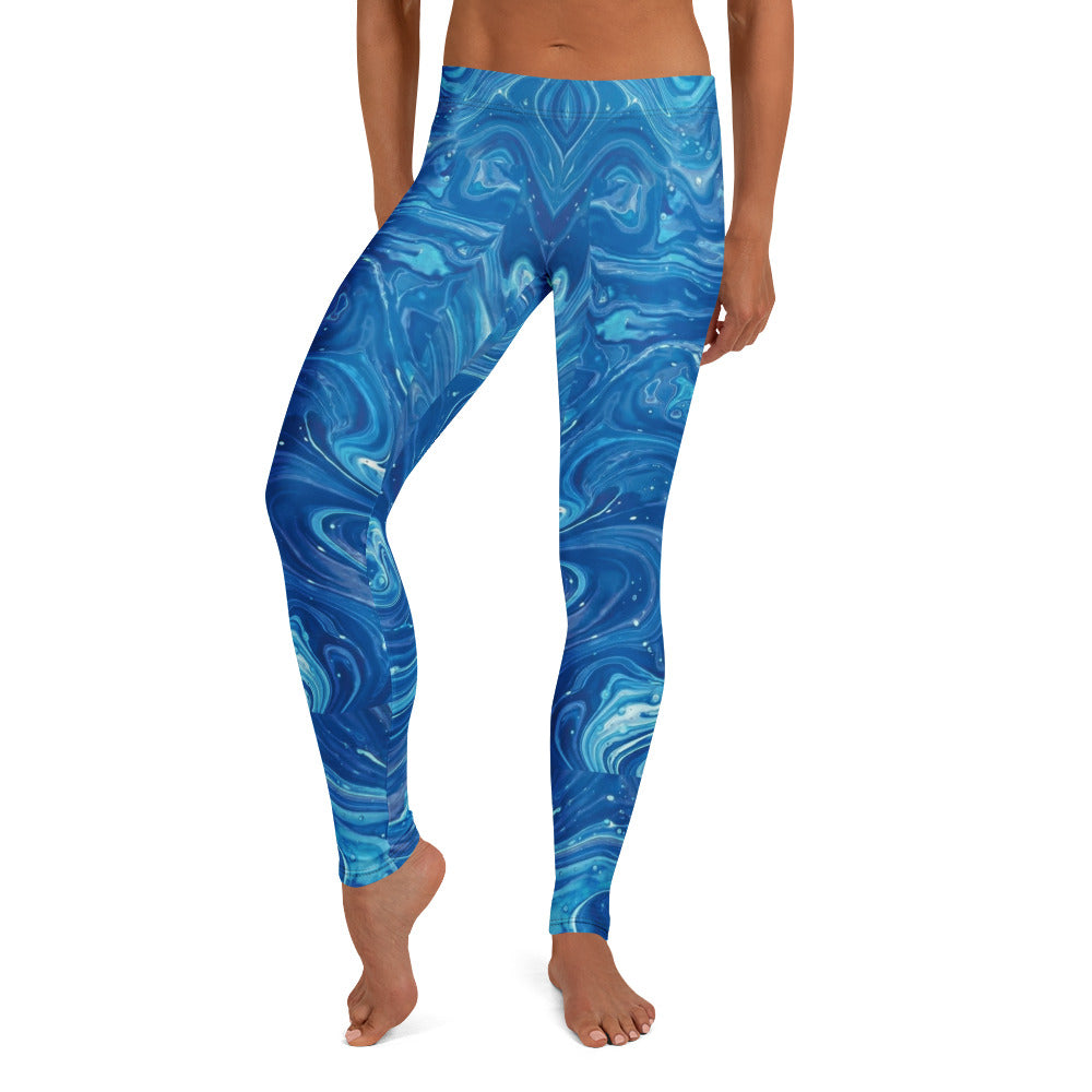 Personalisierte Damen Sportleggings Blau Marmor Design Fitness Yoga Leggings Abstrakt S962