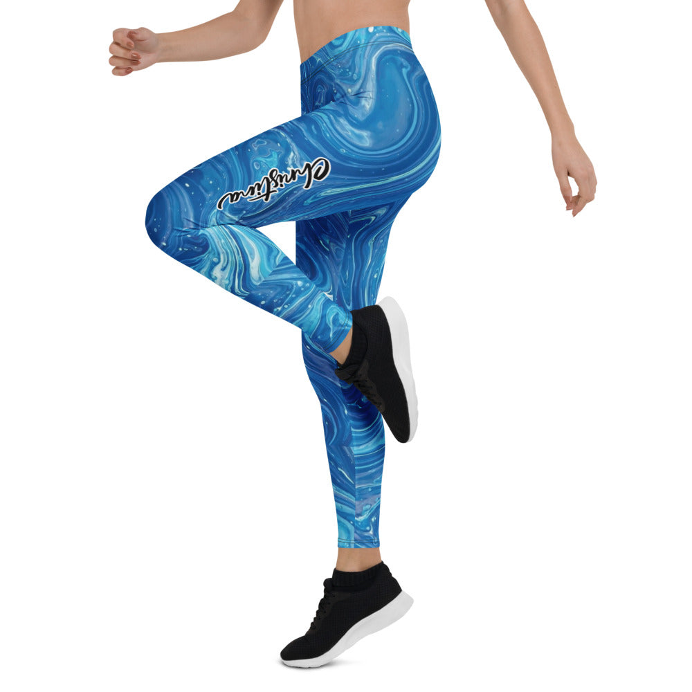 Personalisierte Damen Sportleggings Blau Marmor Design Fitness Yoga Leggings Abstrakt S962