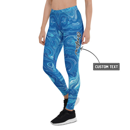 Personalisierte Damen Sportleggings Blau Marmor Design Fitness Yoga Leggings Abstrakt S962 - XL