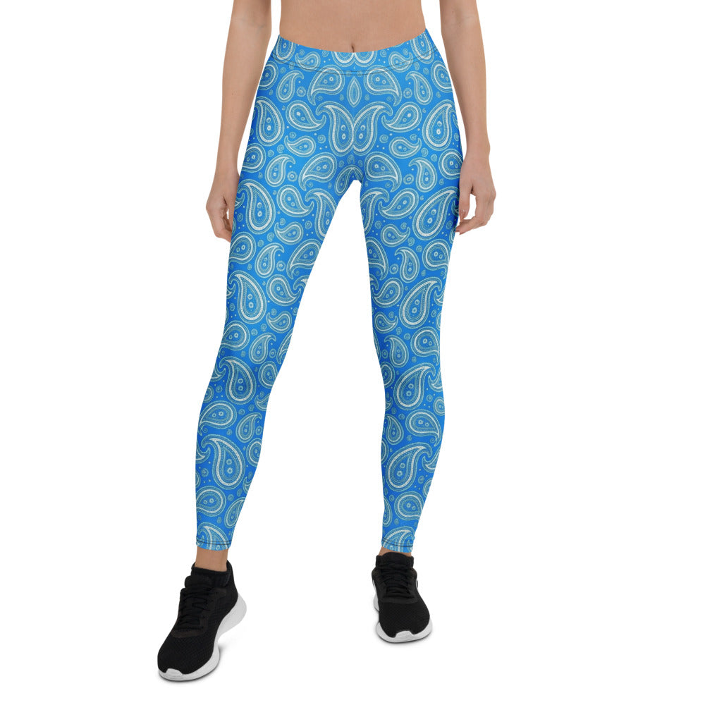 Personalisierte Damen Sportleggings Paisley Muster Blau Fitness Yoga Leggings S877