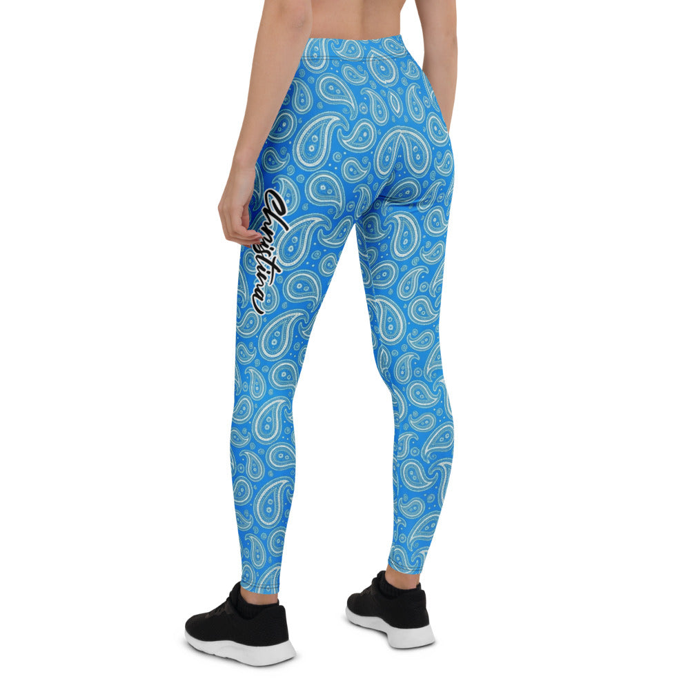 Personalisierte Damen Sportleggings Paisley Muster Blau Fitness Yoga Leggings S877