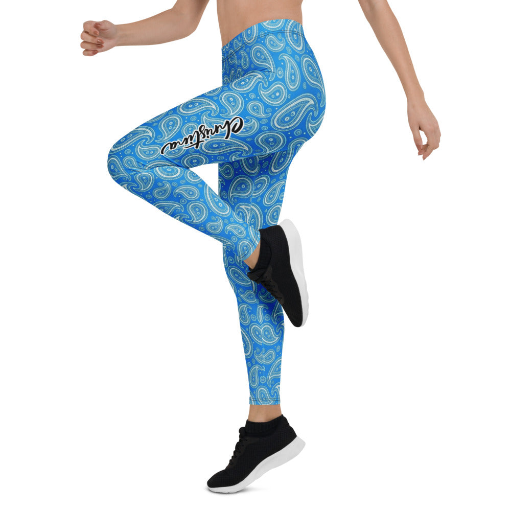 Personalisierte Damen Sportleggings Paisley Muster Blau Fitness Yoga Leggings S877
