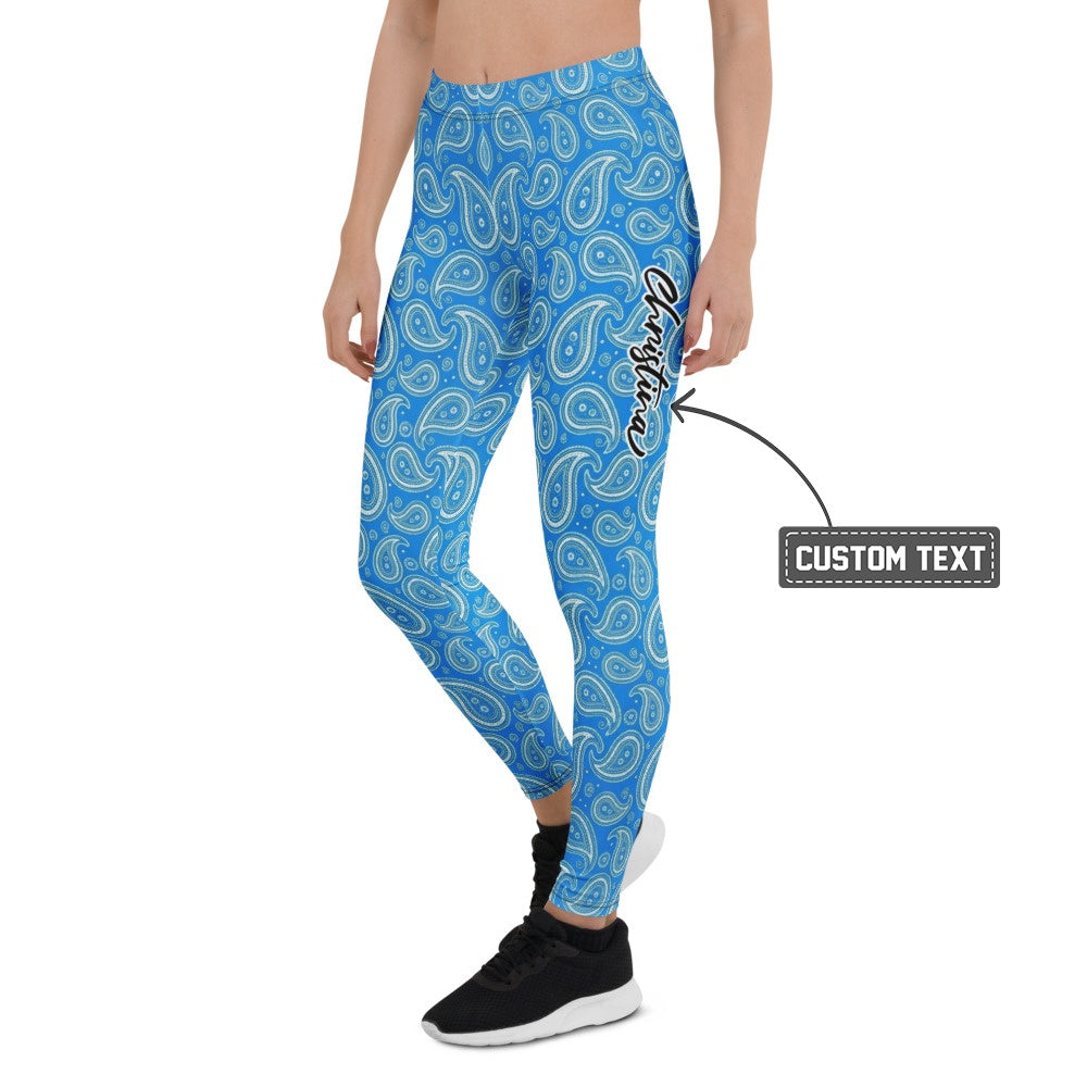 Personalisierte Damen Sportleggings Paisley Muster Blau Fitness Yoga Leggings S877 - XL
