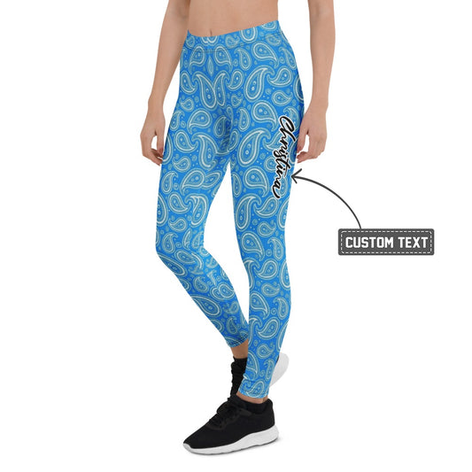 Personalisierte Damen Sportleggings Paisley Muster Blau Fitness Yoga Leggings S877 - XL