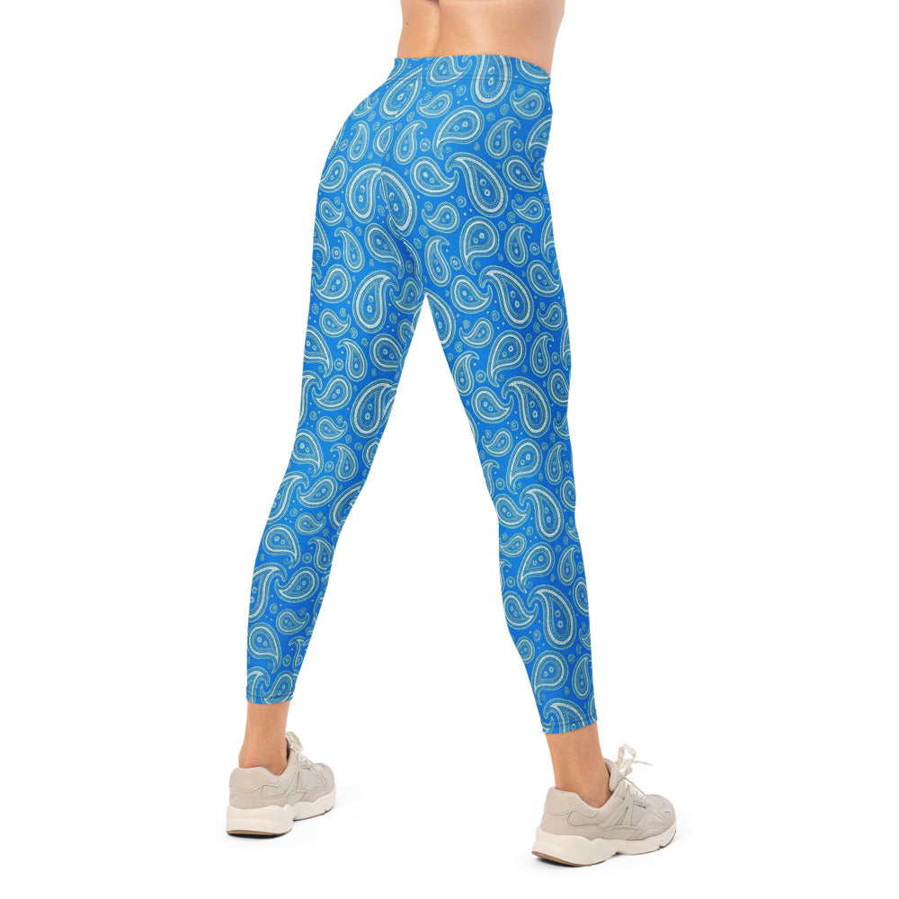 Personalisierte Damen Sportleggings Paisley Muster Blau Fitness Yoga Leggings S877