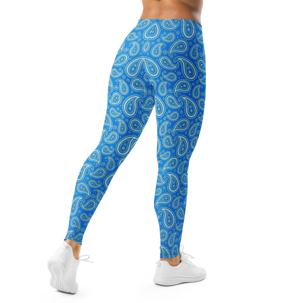 Personalisierte Damen Sportleggings Paisley Muster Blau Fitness Yoga Leggings S877